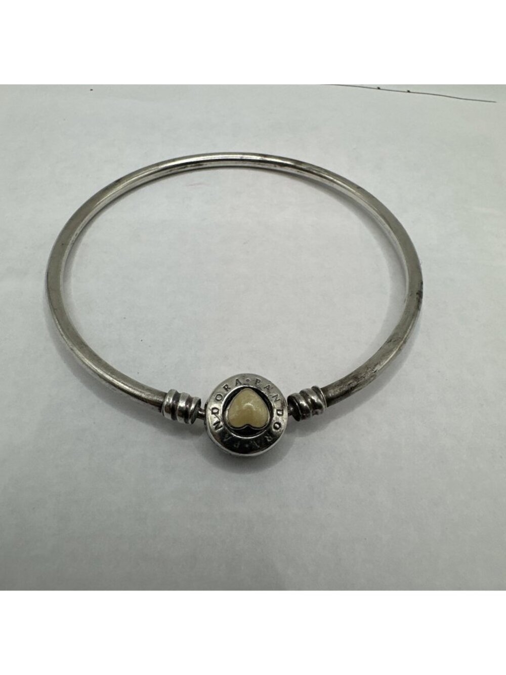 Pandora sterling silver You Are So Loved mother Of pearl heart clasp Bangle 7.5”